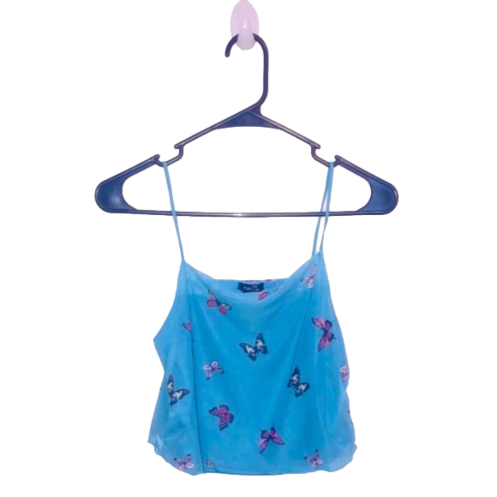 RUE21 Light Blue Butterfly Cropped Tank Top